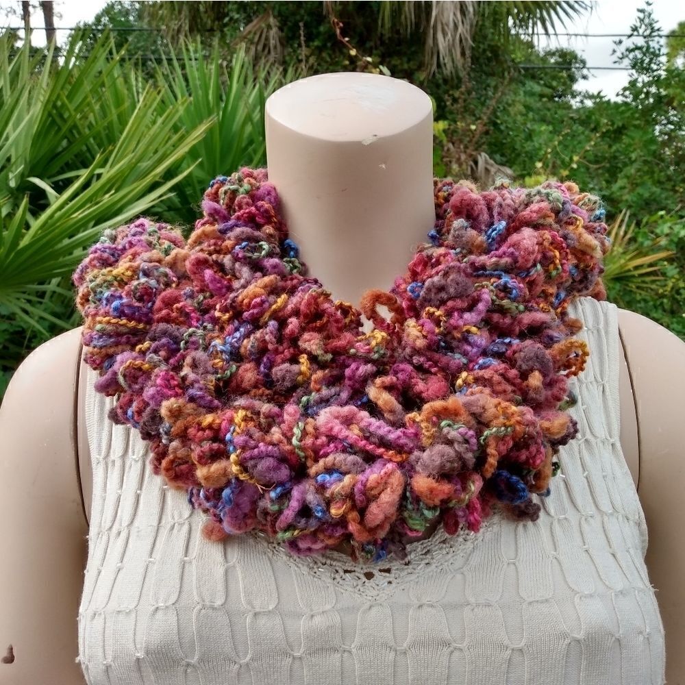 EUC ECHO Fuzzy PomPom Style Multicolored Scarf Made in Italy